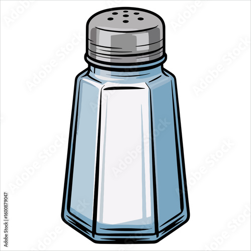 Hand drawn cartoon glass salt shaker illustration isolated on a transparent background. Ideal for food design, recipes, and culinary artwork