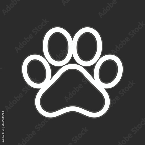 White paw print displays boldly against clean gray background showing animal association design symbol simplicity