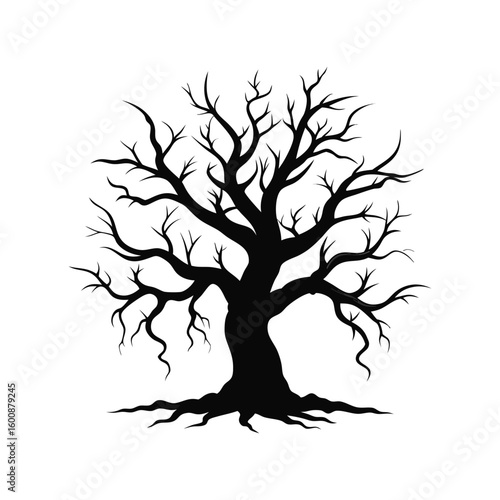 Ancient Dead Tree Silhouette for Halloween, Spooky Landscapes, and Horror Art