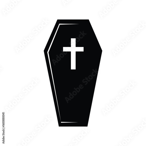 Spooky Coffin Silhouette with Cross for Halloween, Funeral, and Horror Themes