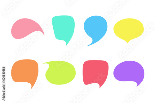 A set of different colorful empty speech bubbles for text, message, dialog, vector, flat design. A cartoon element for communication. A vivid graphical Dialog box for discussion. An abstract element