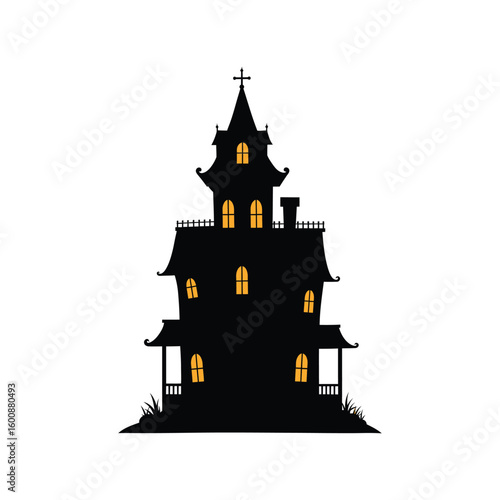 Victorian Haunted House Silhouette for Halloween, Spooky, and Architectural Designs