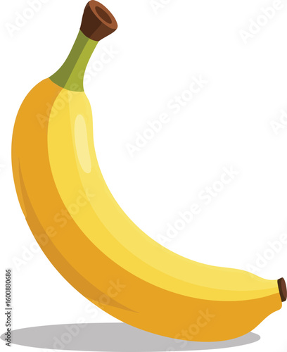Single organic yellow banana, ripe and fresh, isolated on a white background