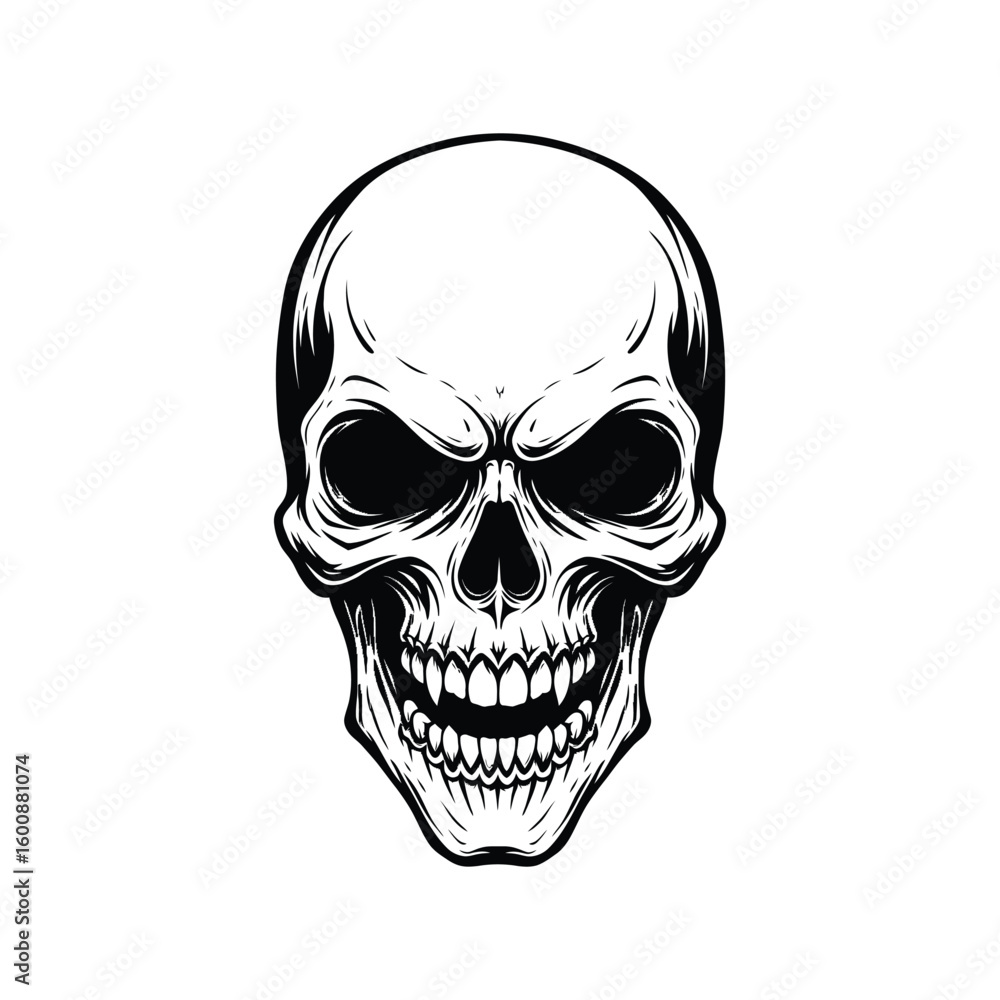 Fototapeta premium Highly Detailed Black and White Skull Vector Illustration, Human Skeleton Head