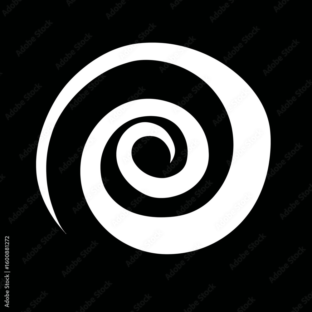 Fototapeta premium Abstract white swirl spirals inward on plain dark backdrop creating illusion |