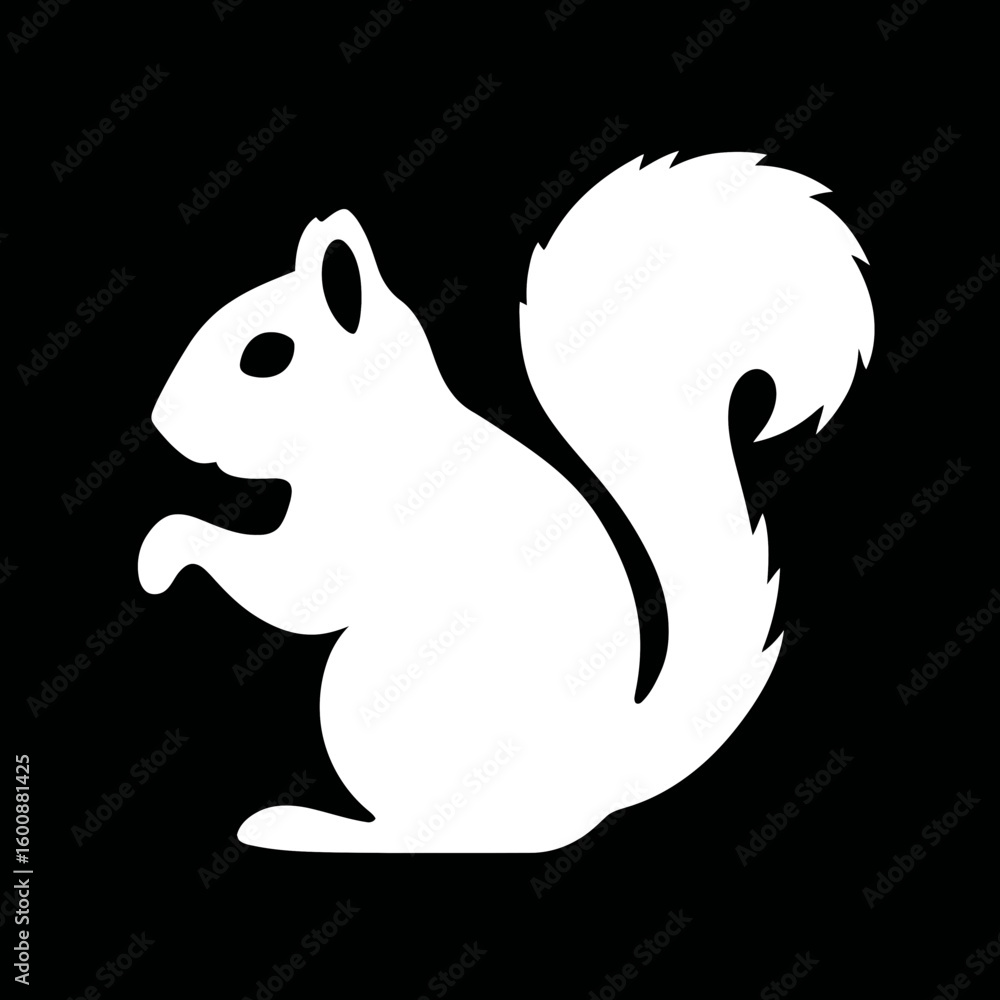 Obraz premium White squirrel silhouette poses minimal design on black background showcasing simplicity