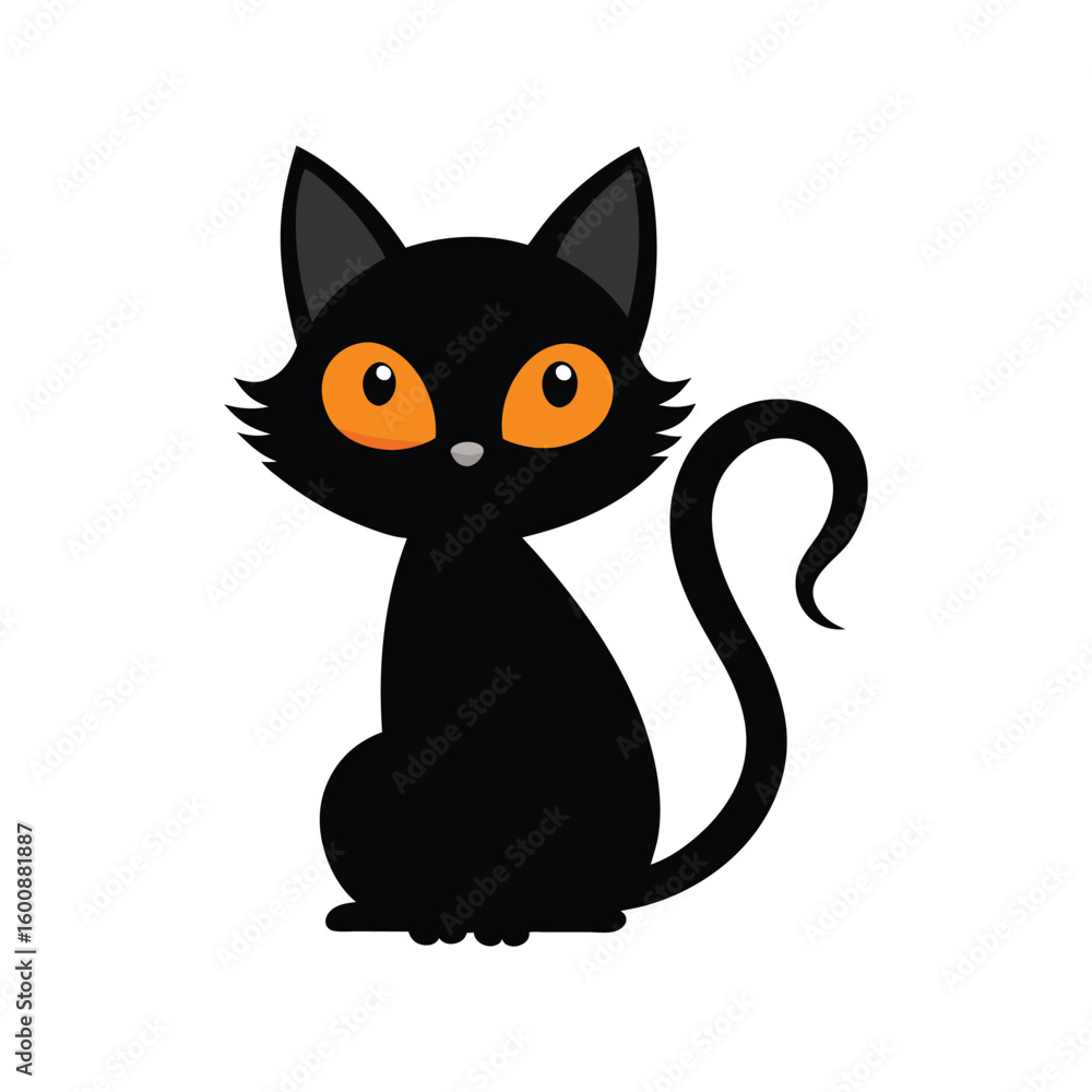 Fototapeta premium Adorable Black Cat Vector Illustration with Bright Orange Eyes for Halloween
