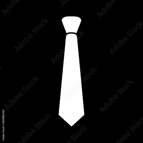 White necktie hangs vertically against black backdrop showcasing formalwear simplicity graphicdesign