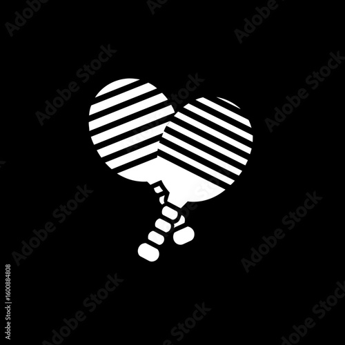 Striped pingpong paddles overlap during game in monochrome graphic simple presentation