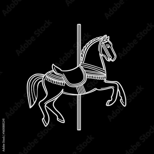 Carousel horse outline spins isolated black background entertainment