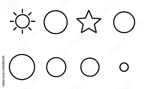 Stellar Classification Icons. Outline icon set of star classification: spectral types O, B, A, F, G, K, M,