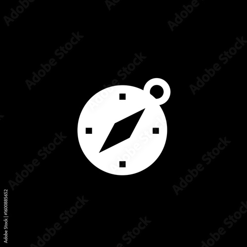 White compass navigates direction on black backdrop simple minimalistic design