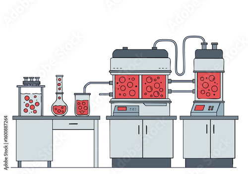 stylized lab reactor illustration showcases complex chemical processes Vibrant colors and a modern design create a visually engaging and informative graphic