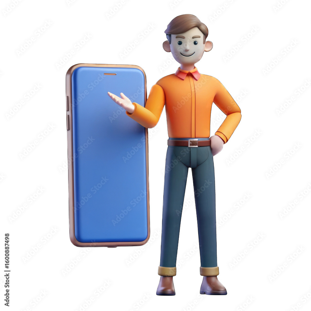Man presenting phone isolated on transparent background Man presenting phone isolated on transparent background