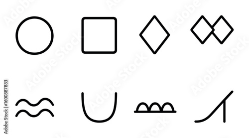 Ski Trail Icon Set. Outline icon set of Ski trail types and difficulty: green circle, blue square, black