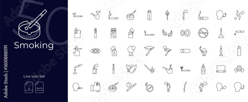 Smoking Line Editable Icons set. Vector illustration in modern thin line style of Smoking icons: cigarette, nicotine, cannabis, etc