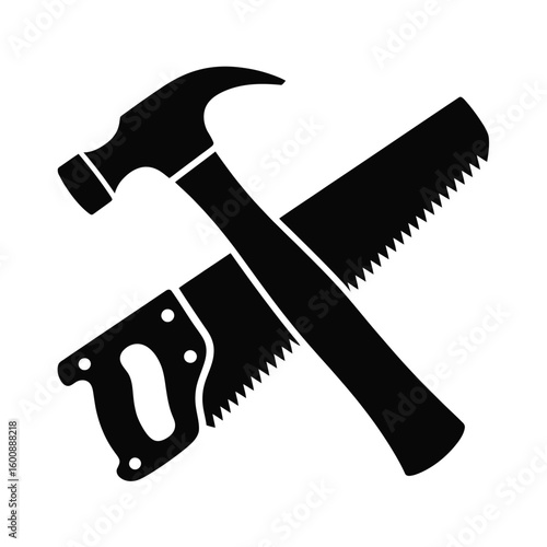 Crossed hammer and saw silhouette icon