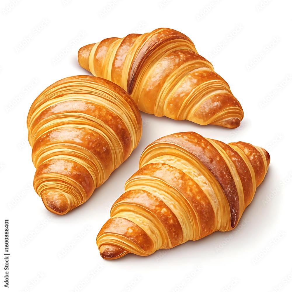 Golden Brown Croissants on a White Background, Perfect for Breakfast or Brunch Golden Brown Croissants on a White Background, Perfect for Breakfast or Brunch