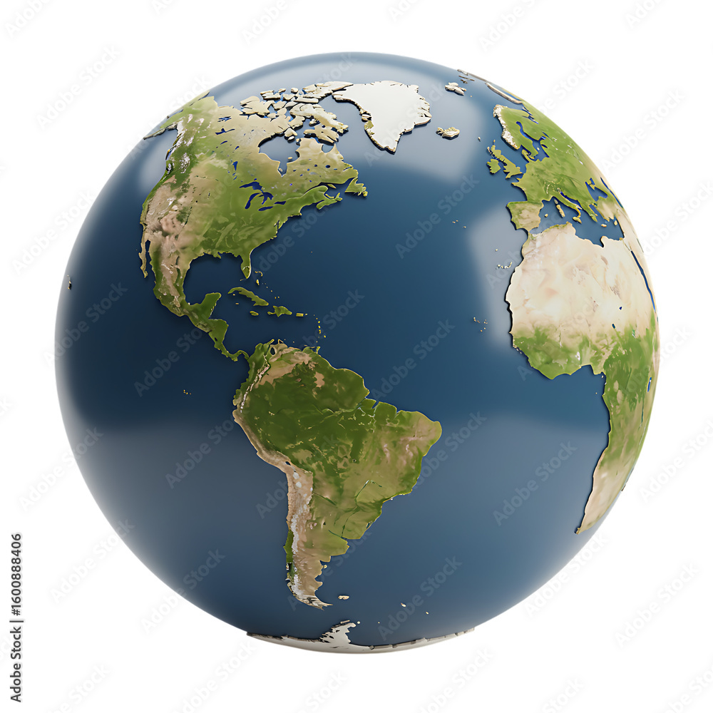 Fototapeta premium Realistic earth globe showing north and south america continents isolated on transparent background