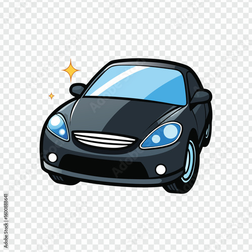  "Cartoon Black Car with Shiny Wheels - Sleek Sports Car Illustration"