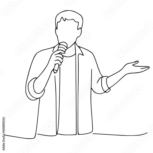 Continuous Line Drawing of Speaker Holding Microphone and Gesturing

