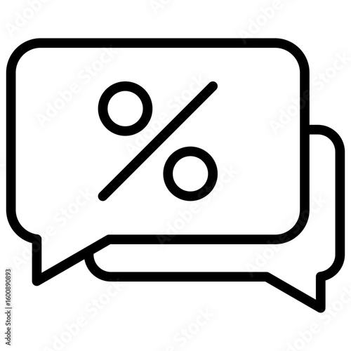 Chat or message bubble shaped icon, communicates the idea of a discount offer that is communicated or delivered via message.