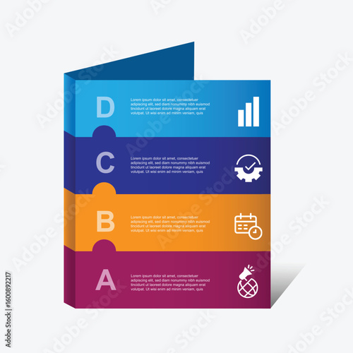 4 step business infographic template. Business information with book concept, vector illustration suitable for workflow, presentation and web graphic design.