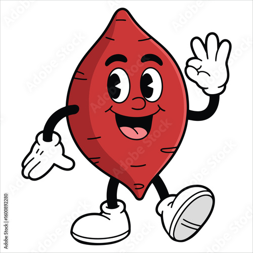 Modern funny vegetable characters in retro comic style sticker, cartoon doodles in hand drawn 70s groovy vibe, perfect for fun food illustrations