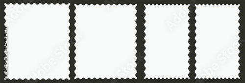 blank vintage black and white postage stamp with clipping path, Postcard stamp post frame black shape set.