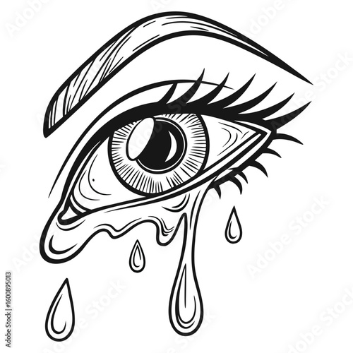 Close-up stylized illustration of a weeping eye.