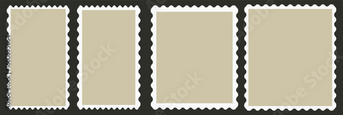 blank vintage black and white postage stamp with clipping path, Postcard stamp post frame black shape set.