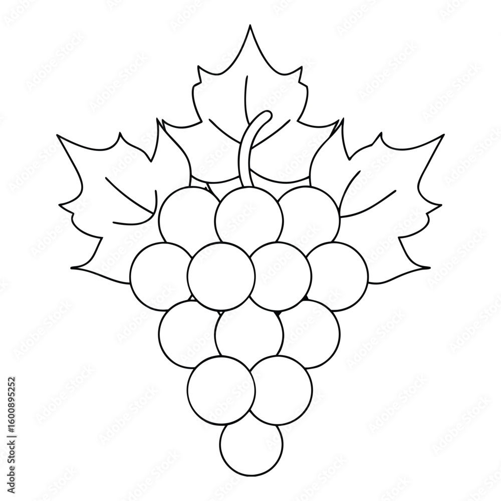Fototapeta premium Simple black and white line art of a bunch of grapes.