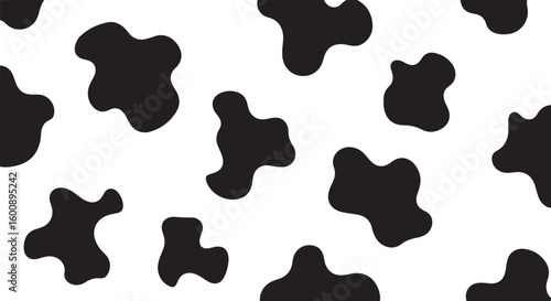 Black and white cow print pattern isolated on transparent background