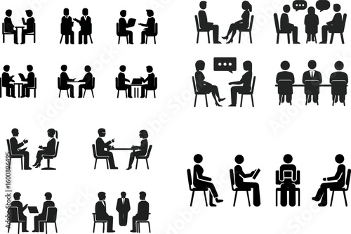 Business meeting vector icons set for office communication and teamwork concept