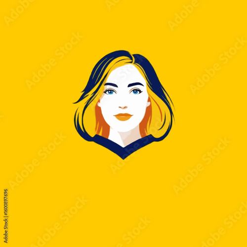 Vector portrait of confident woman with bright hair on yellow background