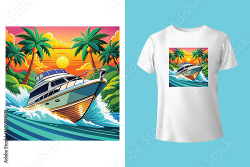 Grey tshirt design medieval ship sailing ocean waves