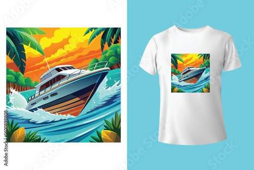 Grey tshirt design medieval ship sailing ocean waves