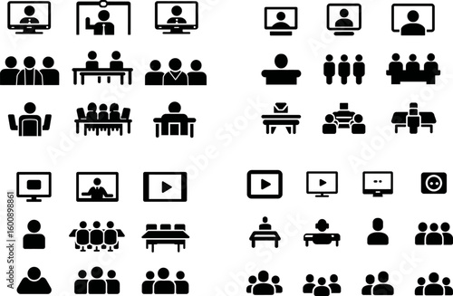 Meeting icons vector set for business conference and online video call design