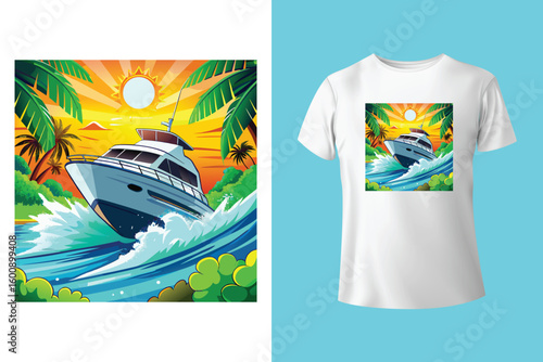 Grey tshirt design medieval ship sailing ocean waves
