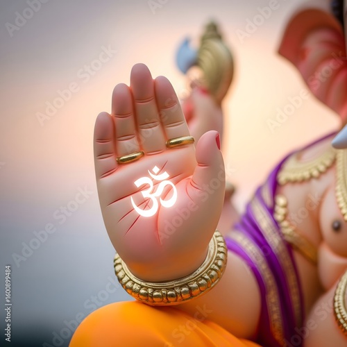 Ganesha s hand with om symbol and blessing gesture