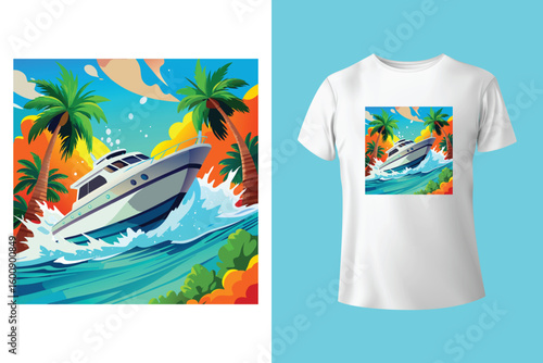 Grey tshirt design medieval ship sailing ocean waves