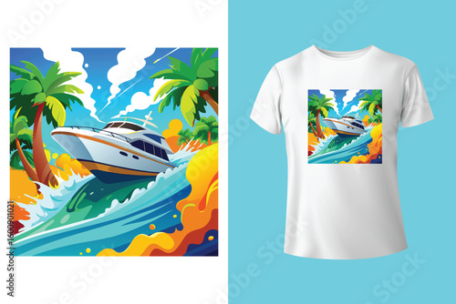 Grey tshirt design medieval ship sailing ocean waves