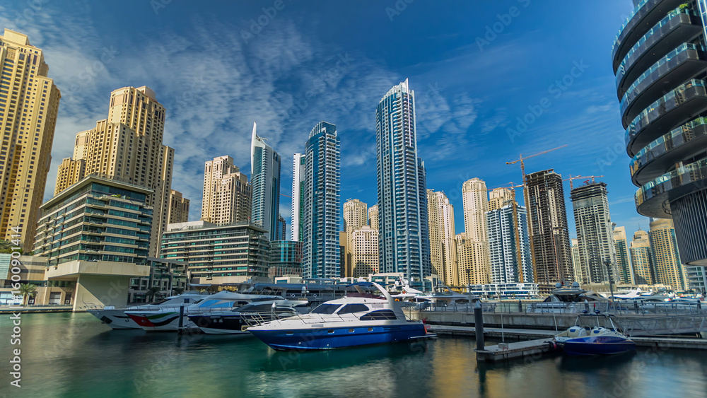 Obraz premium Dubai Marina towers in Dubai at day time timelapse hyperlapse