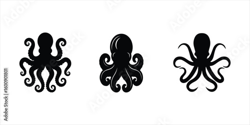octopus silhouette vector illustration on white background. octopus silhouette vector icon set.