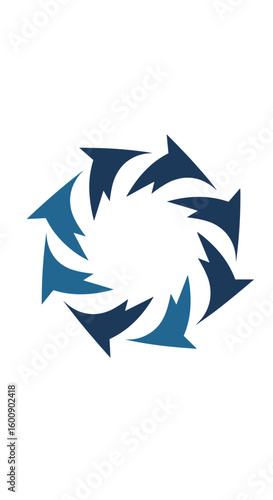 Circular arrangement of dynamic aquatic creature silhouettes symbolizing motion and energy flow
