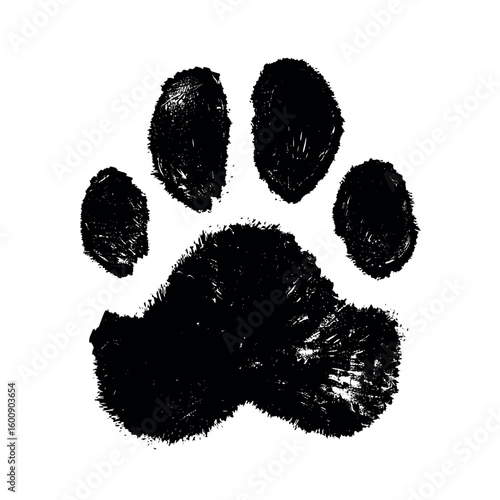 grunge textured animal pet dog cat bear paw icon print -vet vector art illustration brush - footprint silhouette veterinary logo