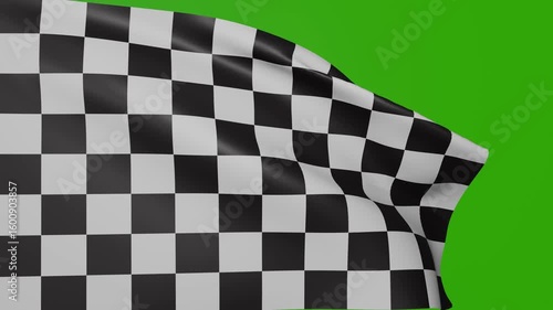 Waving checkered flag on green screen. Finish flag for racing events waving in wind. 