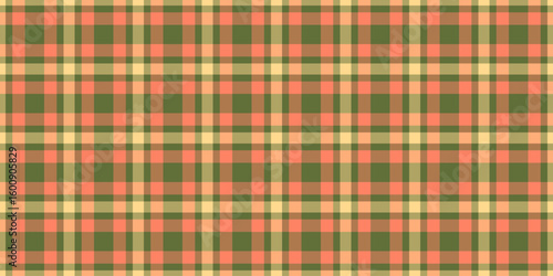 Tropical seamless vector check, printout tartan plaid background. Covering pattern fabric textile texture in orange and lime colors.