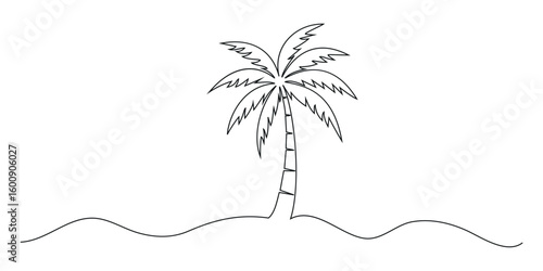 Palm tree icon in continuous one line drawing style for tropical nature hand drawn design. Coconut palm. Hand drawn Editable stroke