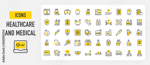 Healthcare and medical icons. Appointment, Stethoscope, Quit Smoking, Smartwatch, Hospital Bed, Flask, Medical Record, Toothpaste, Medical Report, Dental vector stroke illustration.	
